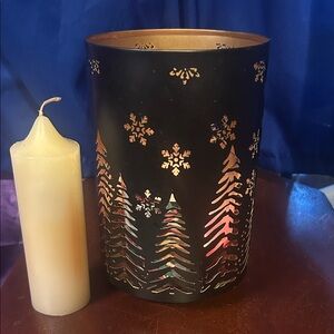 Black and Gold Snowflake and Christmas tree metal laser cut out candle Holder